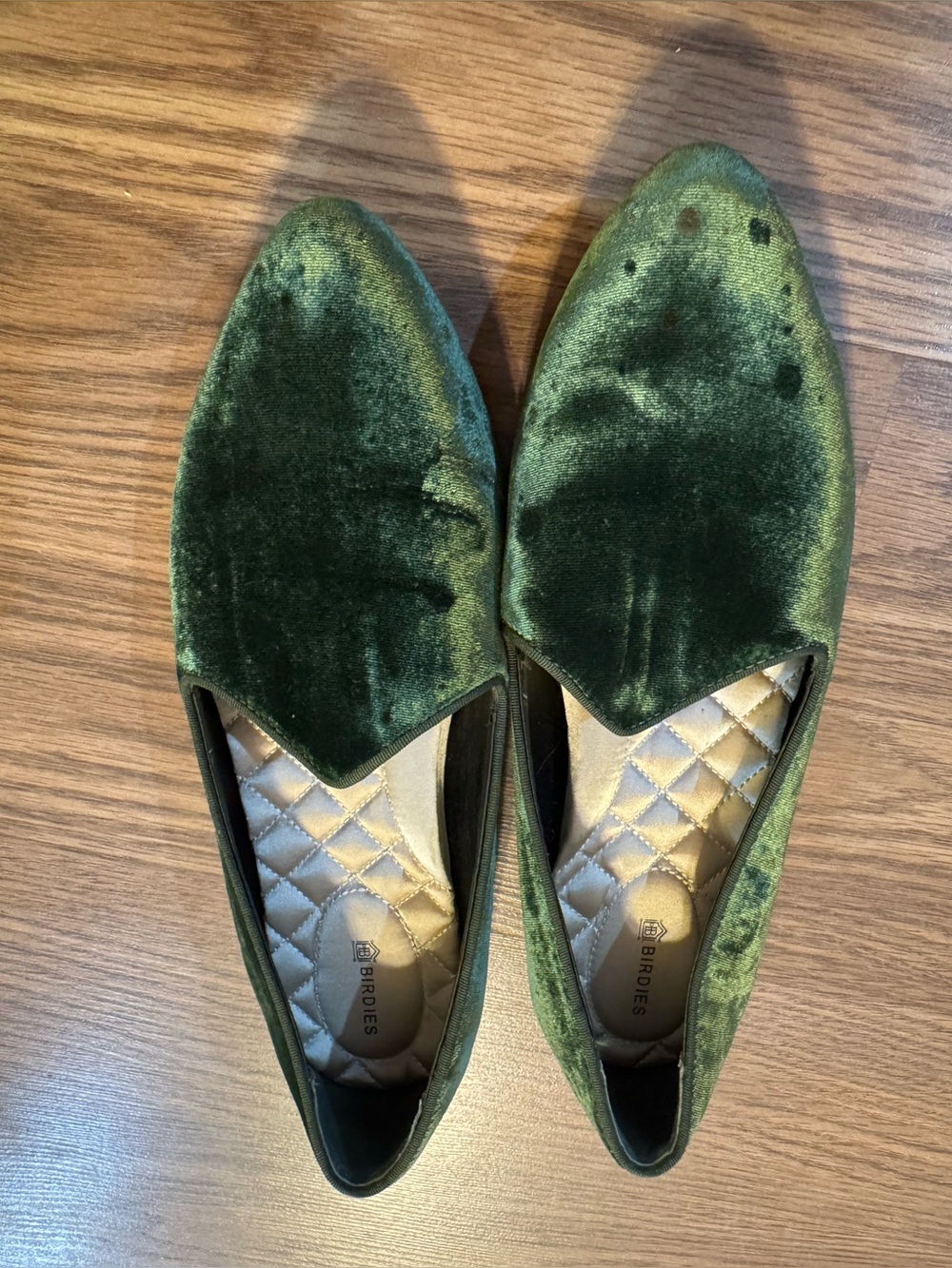 Birdies Dark Green Velvet Womens  Slip-On Flats